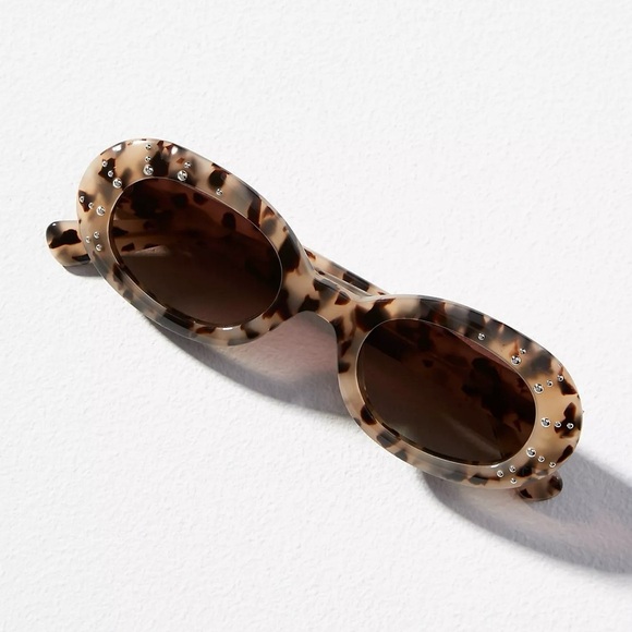 Anthropologie Crystal Tortoiseshell Oval Sunglasses - Picture 1 of 3